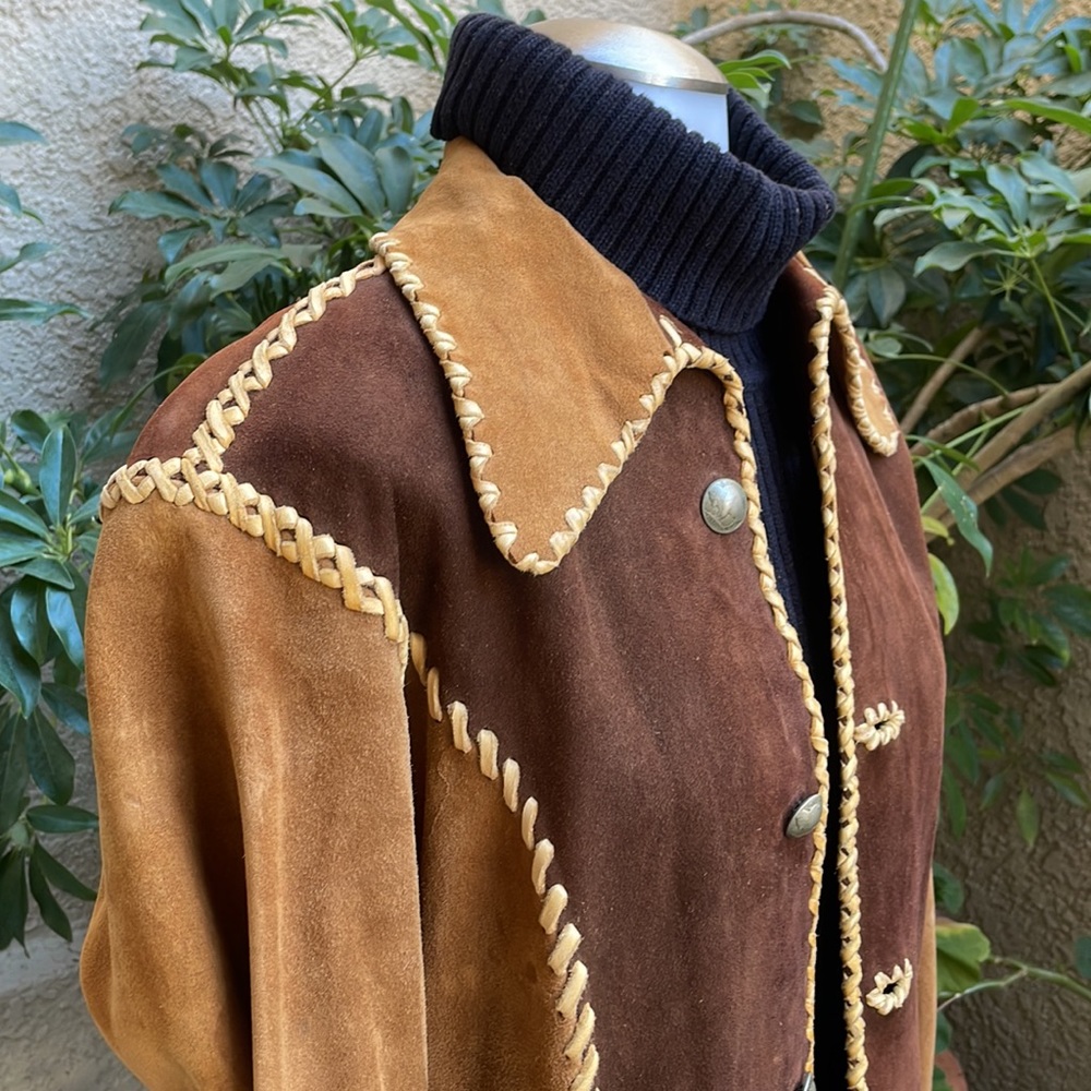 Vintage 60’s multicolored tool made and hand made brushed suede/leather jacket - Picture 7 of 13